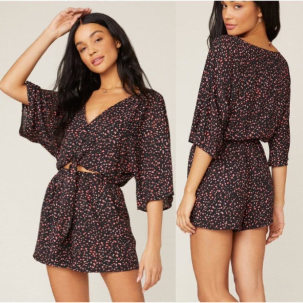 BB Dakota Party Game Black Printed Tie Front Romper
